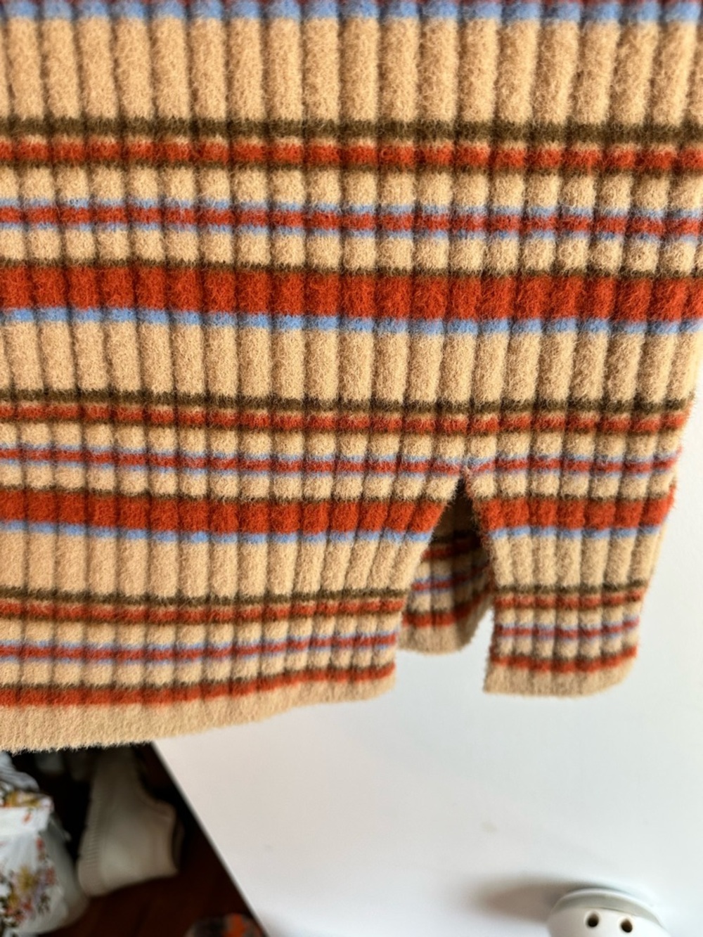 Aritzia Wilfred Ribbed Striped Long-Sleeve Mini Dress in Beige and Brown - Picture 4 of 7